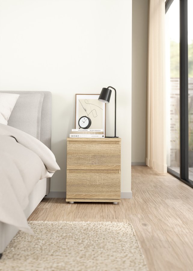 TVILUM Nova Natbord - Naturfarvet komposittr�, Eg struktur, 2 skuffer, Kvadratisk, (48x34)