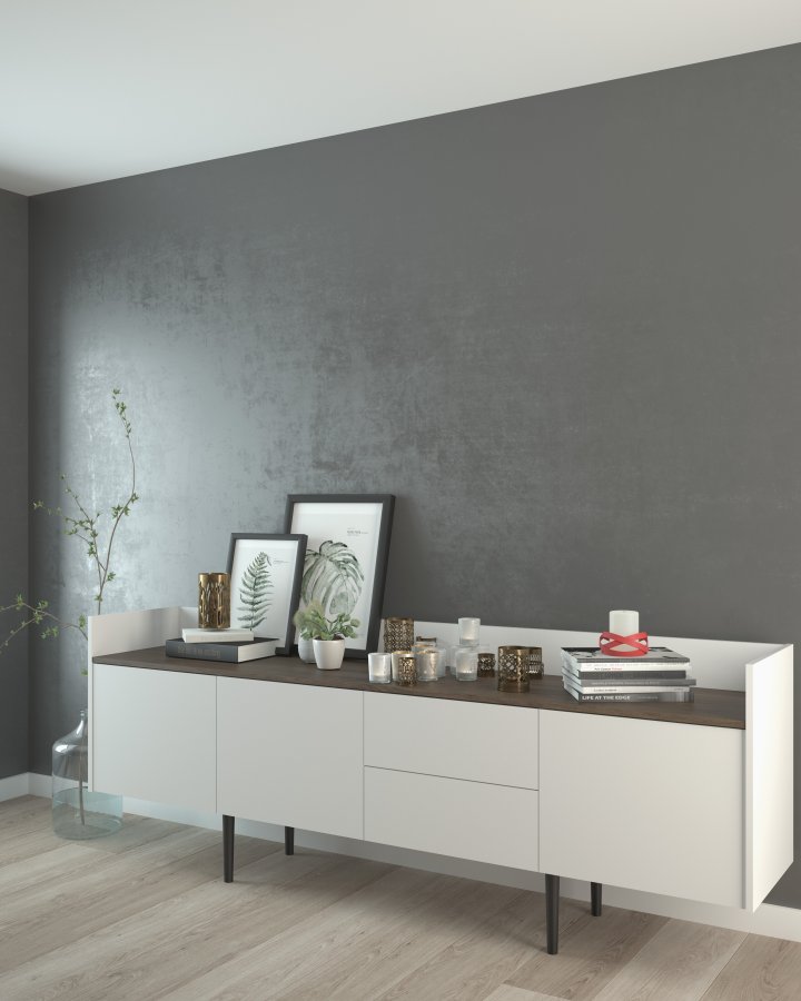 TVILUM Unit Stor Sk&auml;nk - Vit / Valn&ouml;t / Naturf&auml;rgad Tr&auml;komposit (73 x 196 cm)