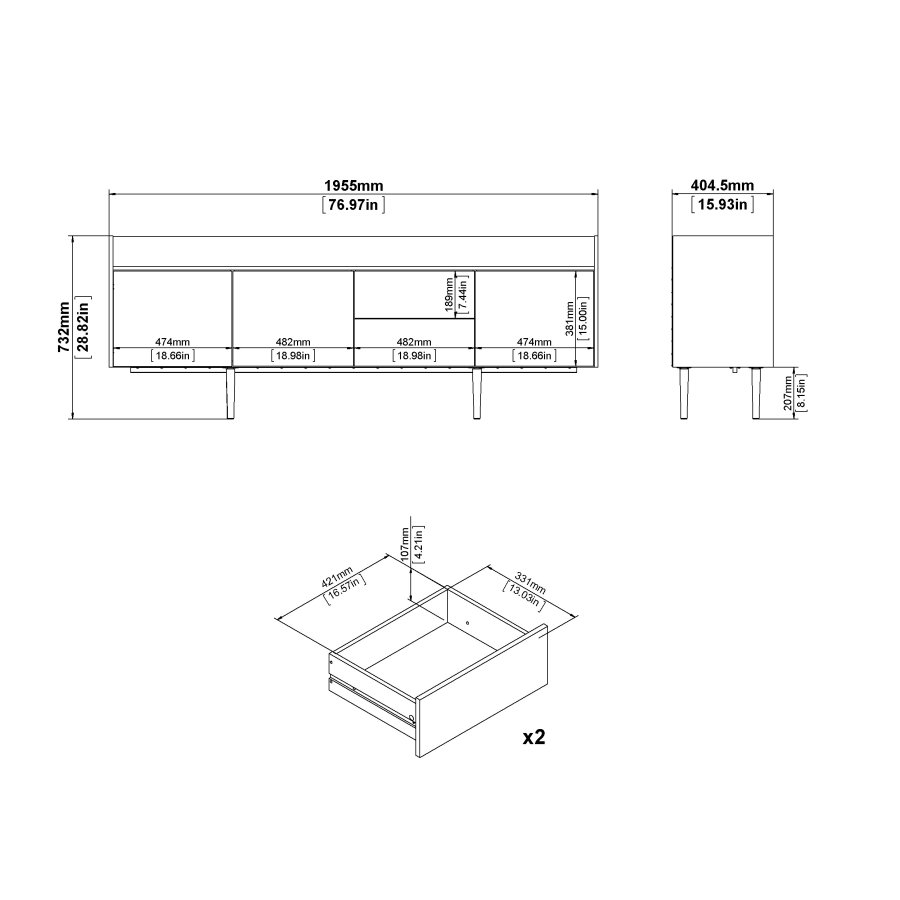 TVILUM Unit Stor Sk&auml;nk - Vit / Valn&ouml;t / Naturf&auml;rgad Tr&auml;komposit (73 x 196 cm)