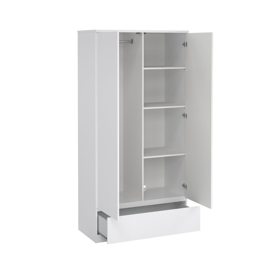 TVILUM Naia Garderob - Vitt H&ouml;gglans Tr&auml;, med 2 Luckor och 1 L�da