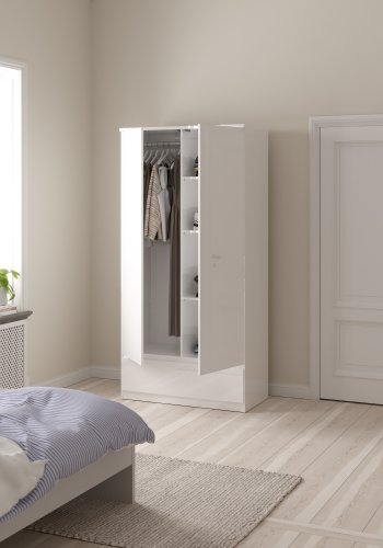 TVILUM Naia Garderob - Vitt H&ouml;gglans Tr&auml;, med 2 Luckor och 1 L�da
