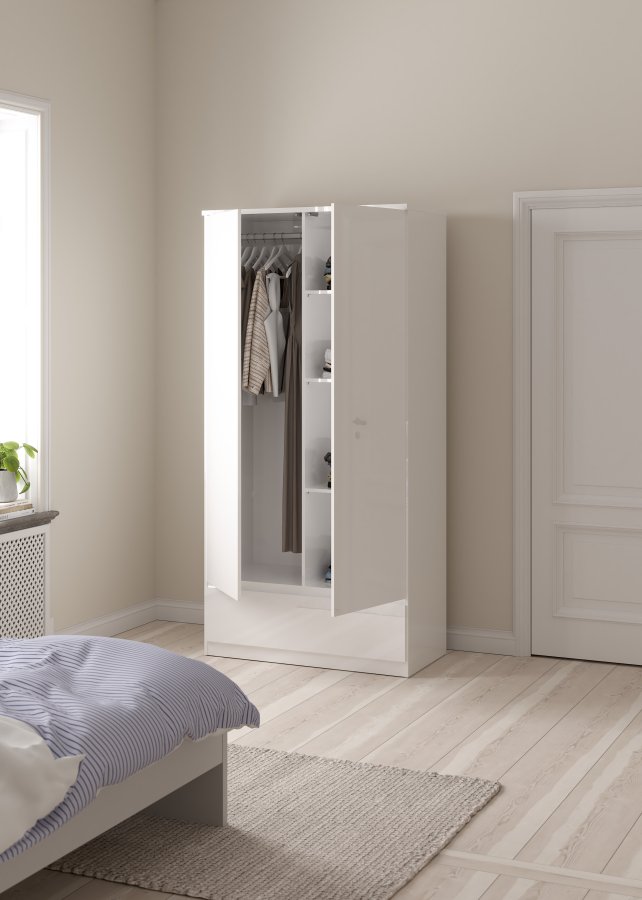 TVILUM Naia Garderob - Vitt H&ouml;gglans Tr&auml;, med 2 Luckor och 1 L�da