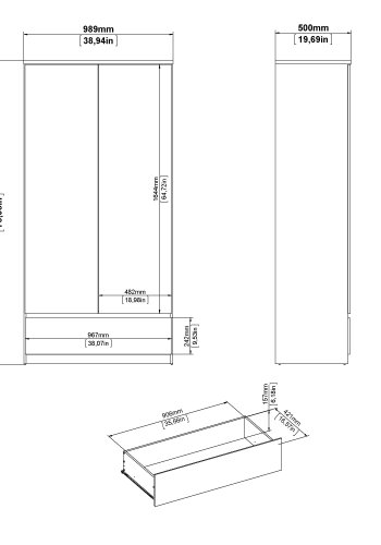 TVILUM Naia Garderob - Vitt H&ouml;gglans Tr&auml;, med 2 Luckor och 1 L�da