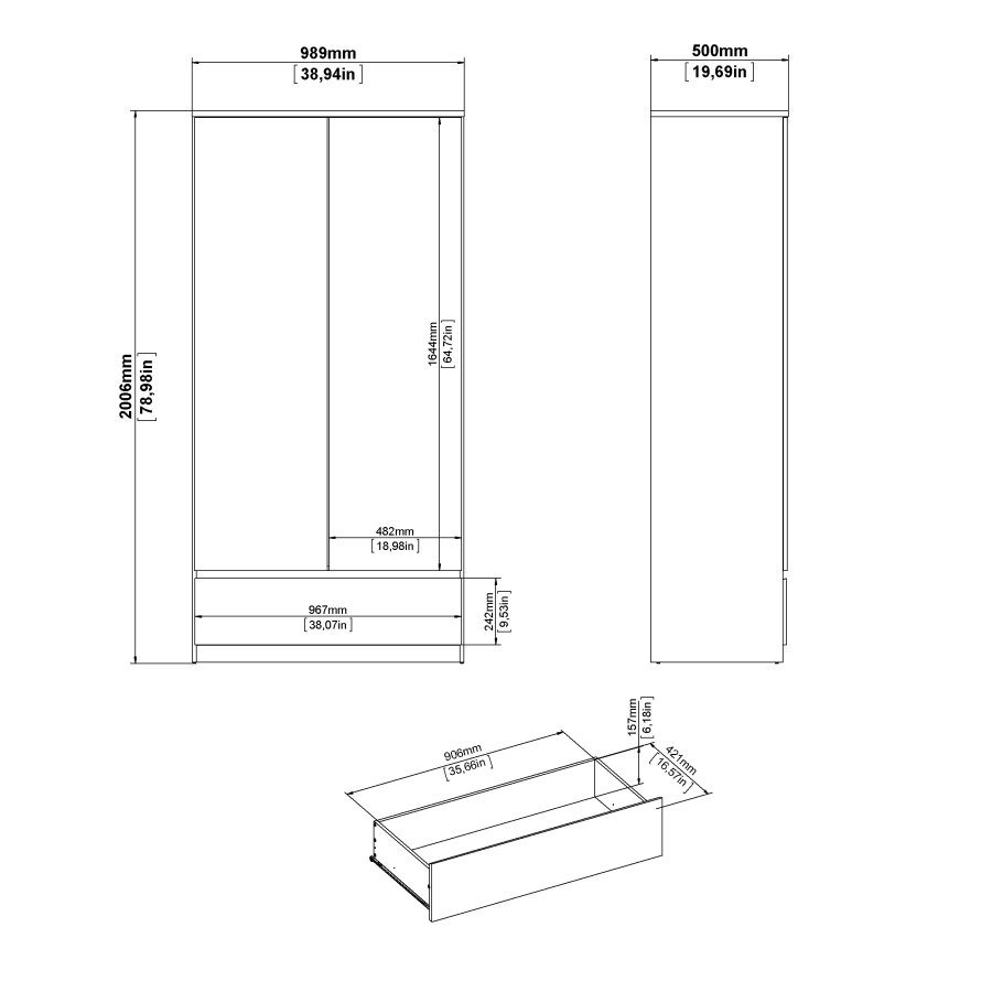 TVILUM Naia Garderob - Vitt H&ouml;gglans Tr&auml;, med 2 Luckor och 1 L�da