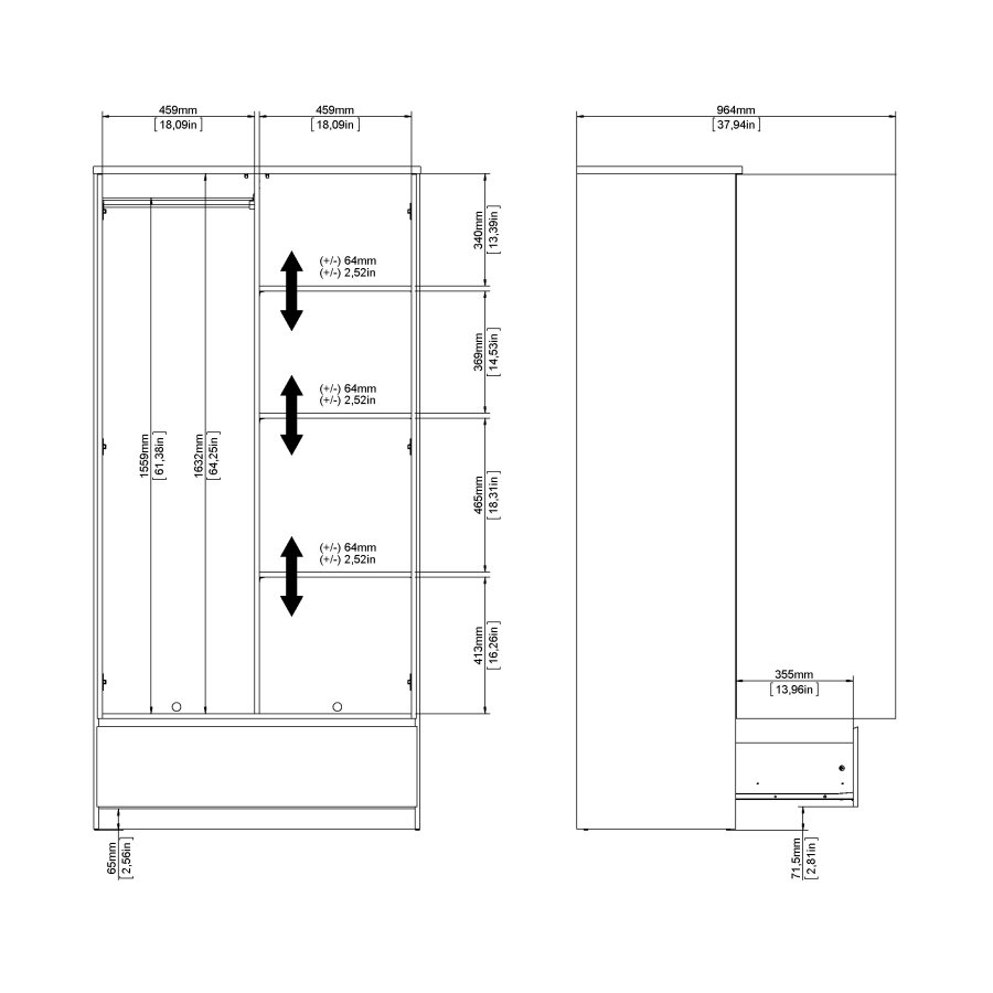 TVILUM Naia Garderob - Vitt H&ouml;gglans Tr&auml;, med 2 Luckor och 1 L�da