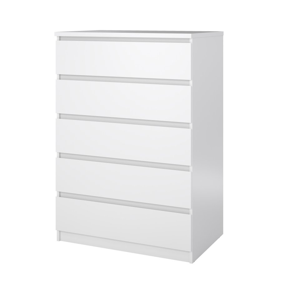TVILUM Naia kommode - hvid h�jglans tr�, m. 5 skuffer