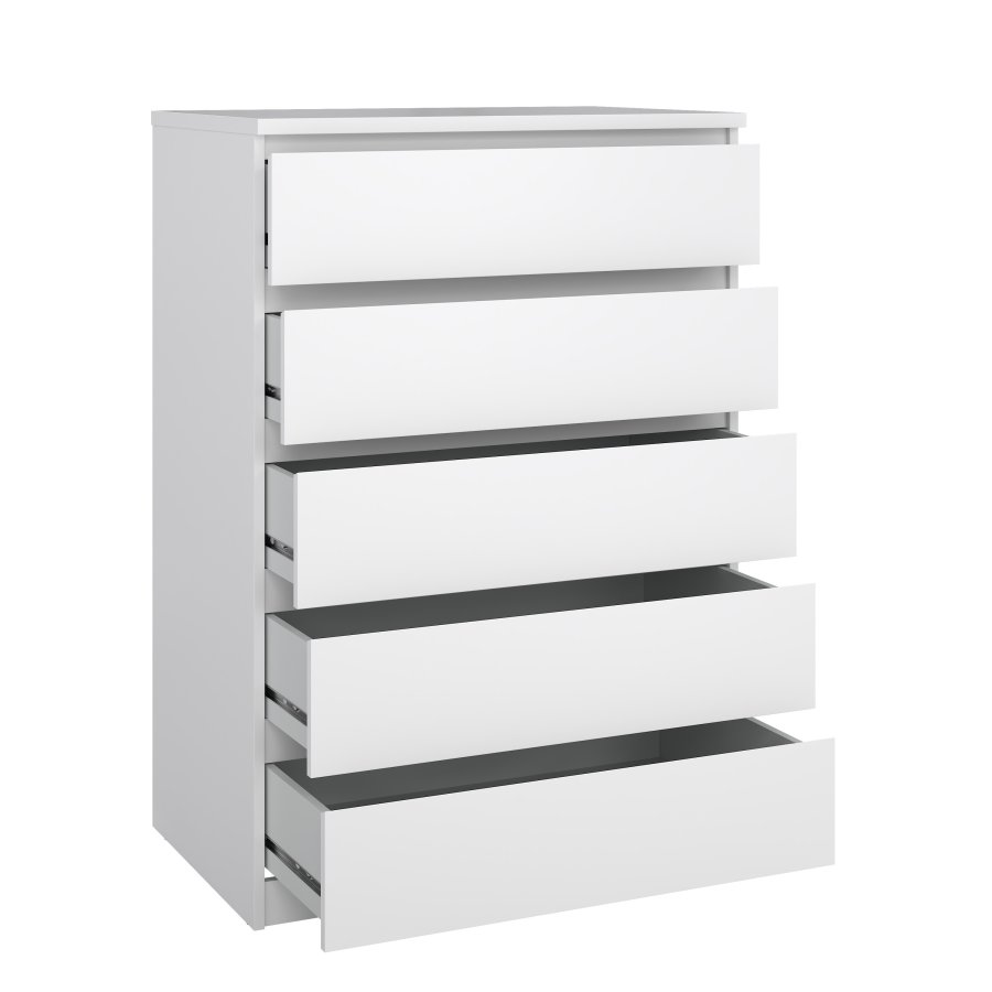 TVILUM Naia kommode - hvid h�jglans tr�, m. 5 skuffer