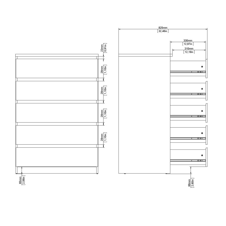 TVILUM Naia kommode - hvid h�jglans tr�, m. 5 skuffer
