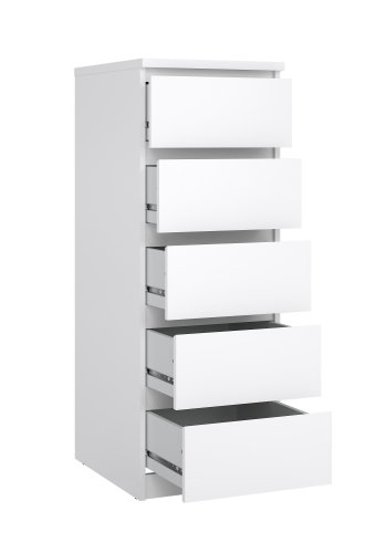 TVILUM Naia kommode - hvid h�jglans tr�, m. 5 skuffer, smal 
