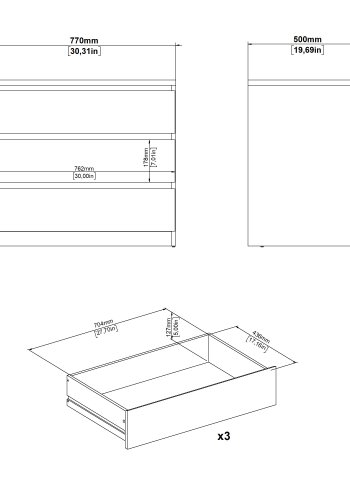 TVILUM Naia byr� - vit h&ouml;gglans tr&auml;, med 3 l�dor