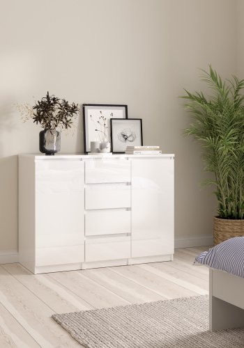 TVILUM Naia Sk&auml;nk - Vit H&ouml;gglans Tr&auml;, med 2 Luckor och 4 L�dor