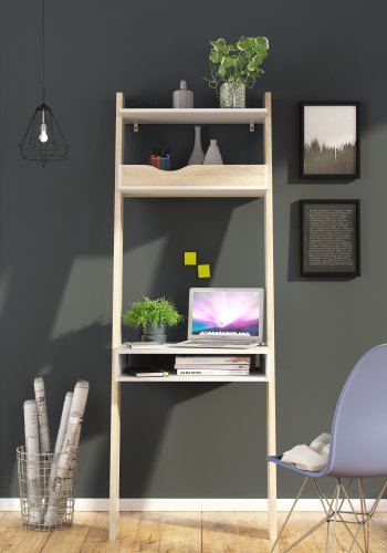 TVILUM Delta Skrivbord - Vit / Ekstomme Tr&auml; med 2 L�dor