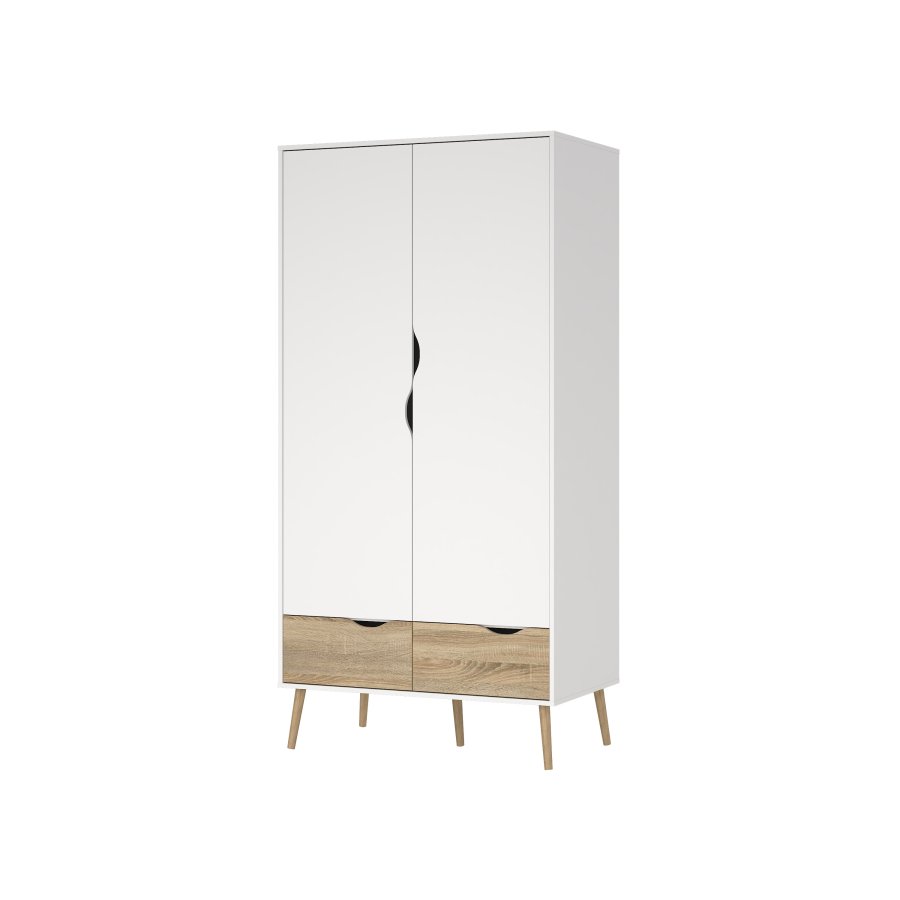 TVILUM Delta Kleiderschrank - Wei�/Eichenholzstruktur, mit 2 T�ren und 2 Schubladen