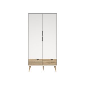 TVILUM Delta garderobe - hvit/eik struktur tre, m. 2 d�rer og 2 skuffer