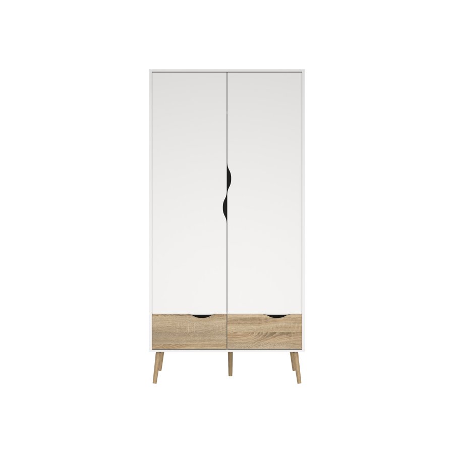 TVILUM Delta Kleiderschrank - Wei�/Eichenholzstruktur, mit 2 T�ren und 2 Schubladen