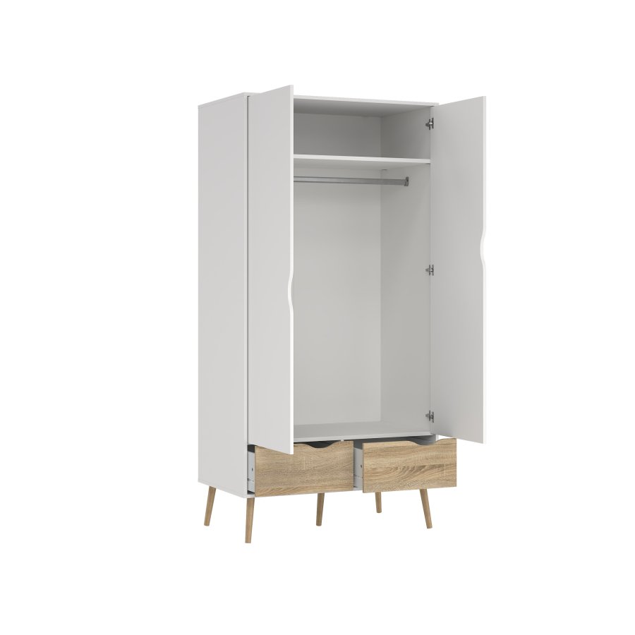 TVILUM Delta Kleiderschrank - Wei�/Eichenholzstruktur, mit 2 T�ren und 2 Schubladen