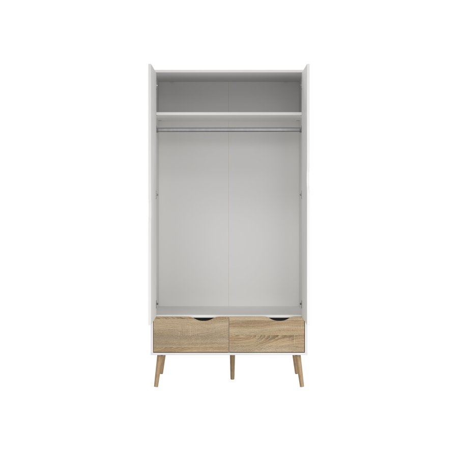 TVILUM Delta Kleiderschrank - Wei�/Eichenholzstruktur, mit 2 T�ren und 2 Schubladen