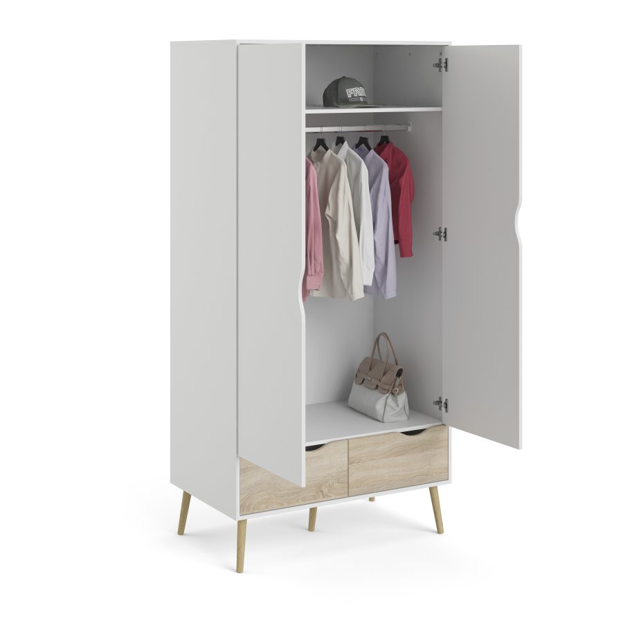 TVILUM Delta Kleiderschrank - Wei�/Eichenholzstruktur, mit 2 T�ren und 2 Schubladen