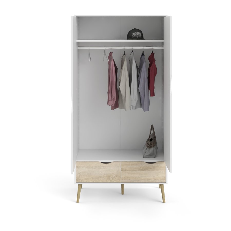 TVILUM Delta Kleiderschrank - Wei�/Eichenholzstruktur, mit 2 T�ren und 2 Schubladen