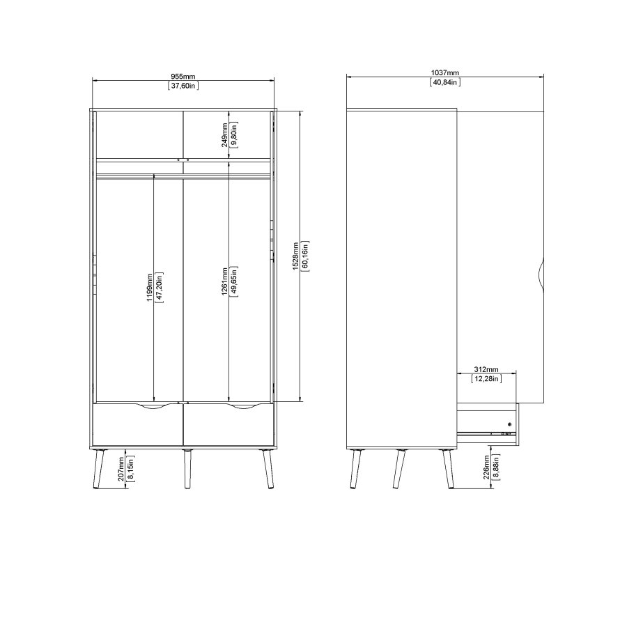 TVILUM Delta Kleiderschrank - Wei�/Eichenholzstruktur, mit 2 T�ren und 2 Schubladen