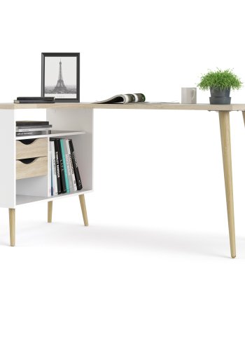 TVILUM Delta Schreibtisch - Eichenstruktur/wei�es Holz mit 2 Schubladen