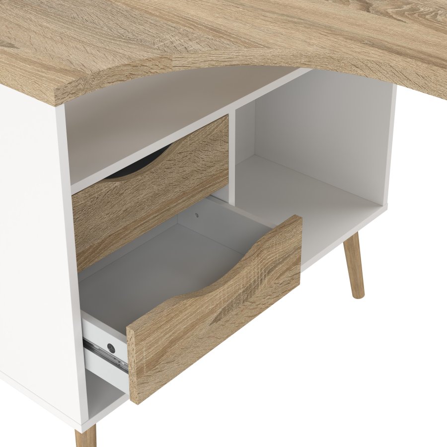 TVILUM Delta Skrivbord - Ekstomme / Vitt Tr&auml; med 2 L�dor