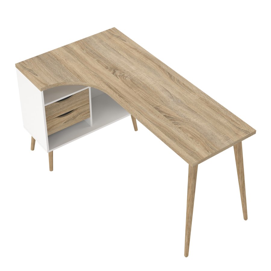 TVILUM Delta Skrivbord - Ekstomme / Vitt Tr&auml; med 2 L�dor