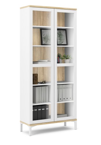TVILUM Roomers Vitrine - Natur- und Wei�holz, mit 2 Glast�ren