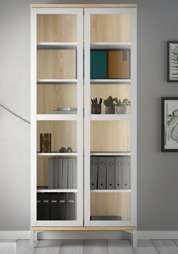 TVILUM Roomers Vitrine - Natur- und Wei�holz, mit 2 Glast�ren