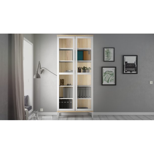 Roomers vitrineskab - natur og hvid tr�, m. 2 glasl�ger