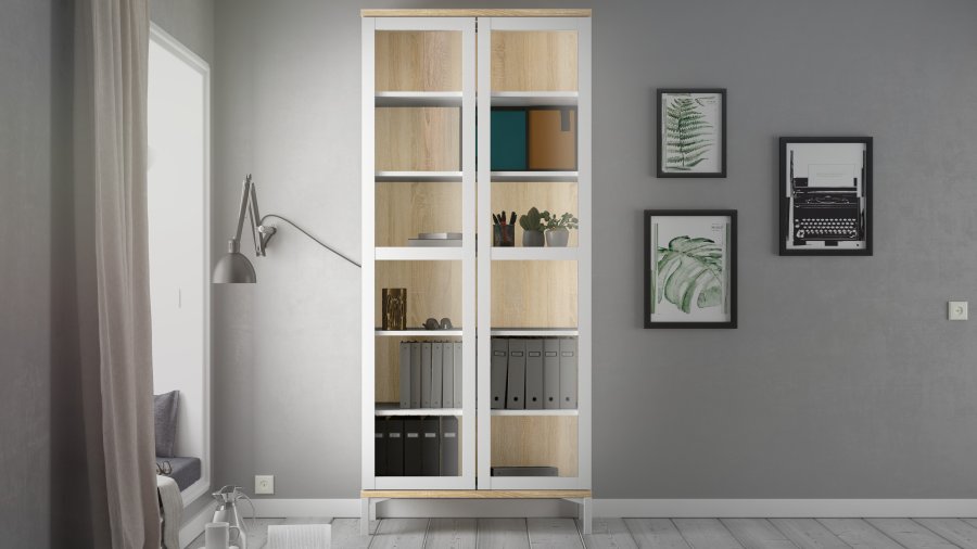 TVILUM Roomers Vitrine - Natur- und Wei�holz, mit 2 Glast�ren