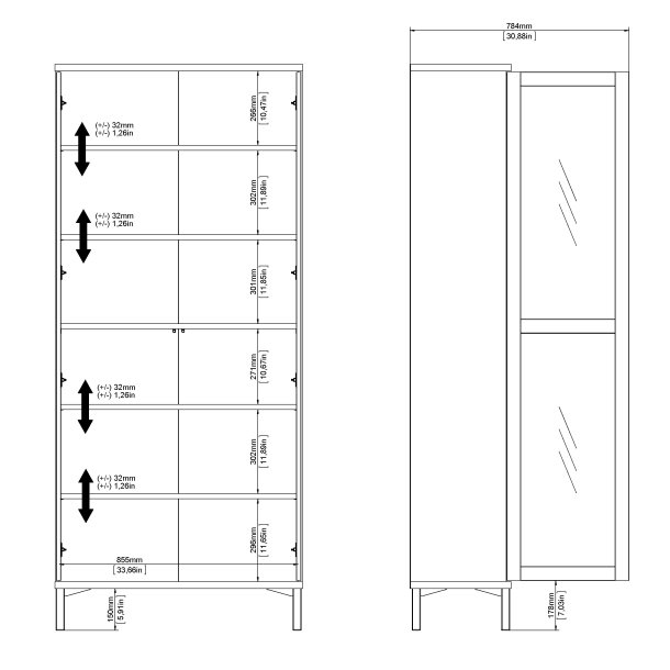 Roomers vitrineskab - natur og hvid tr�, m. 2 glasl�ger