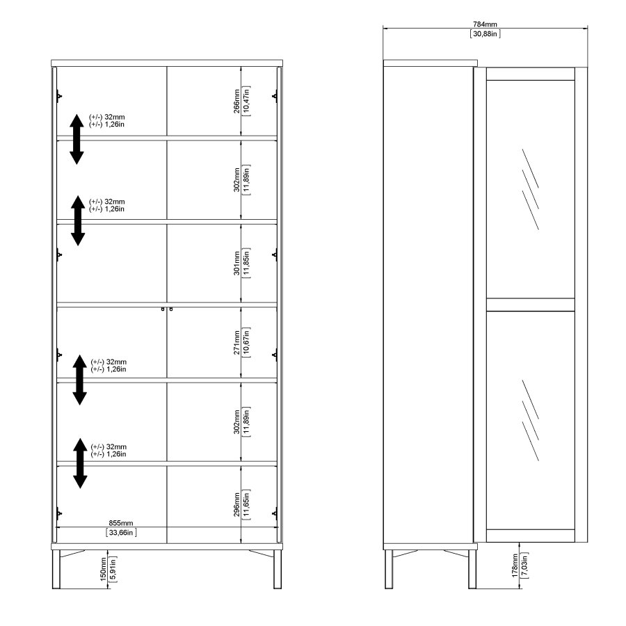 TVILUM Roomers Vitrine - Natur- und Wei�holz, mit 2 Glast�ren