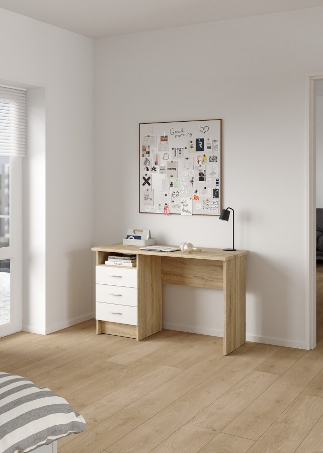 TVILUM Function skrivbord - 3 l�dor, ek / vit