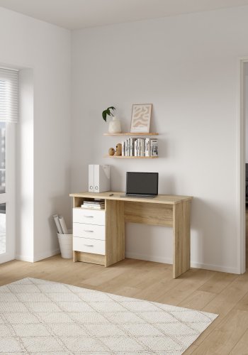 TVILUM Funktionsschreibtisch - 3 Schubladen, Eiche/Wei�