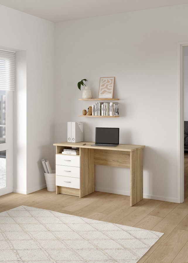 TVILUM Function skrivbord - 3 l�dor, ek / vit