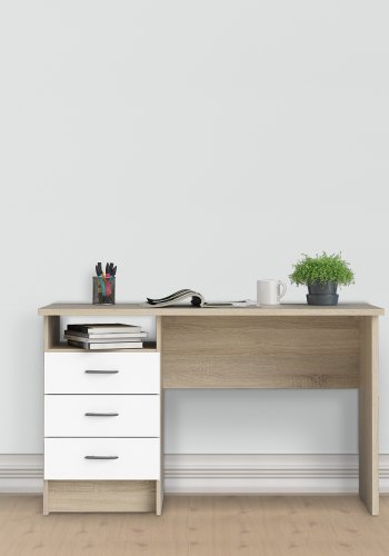 TVILUM Function skrivbord - 3 l�dor, ek / vit