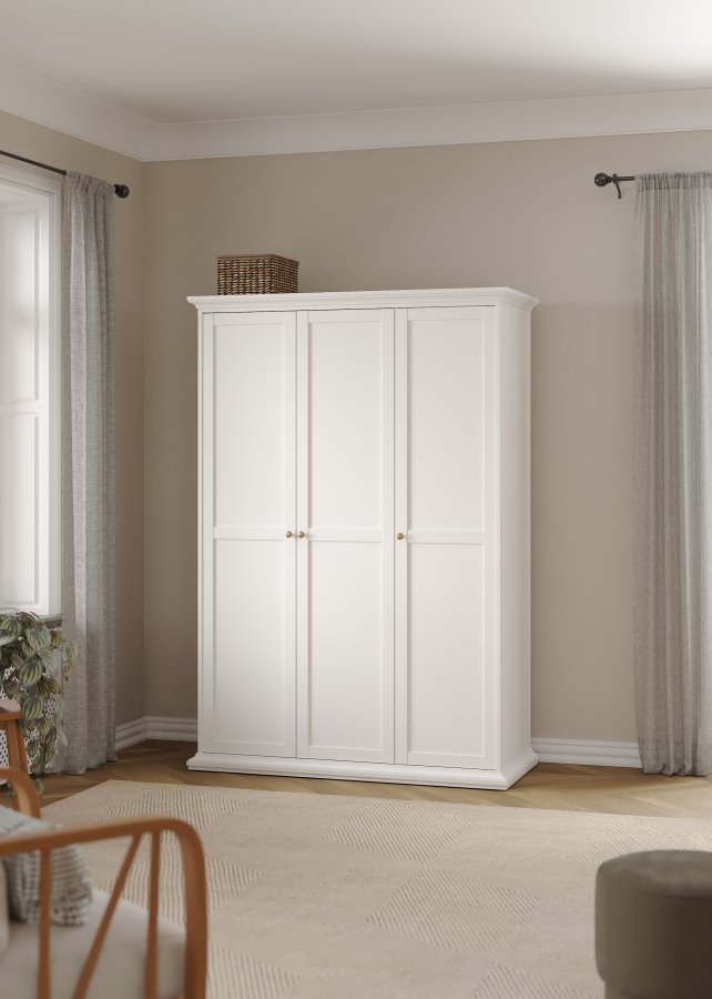 TVILUM Paris Kleiderschrank 3 T�ren + Kleiderstange - wei�