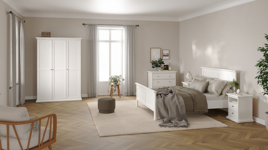 TVILUM Paris Kleiderschrank 3 T�ren + Kleiderstange - wei�