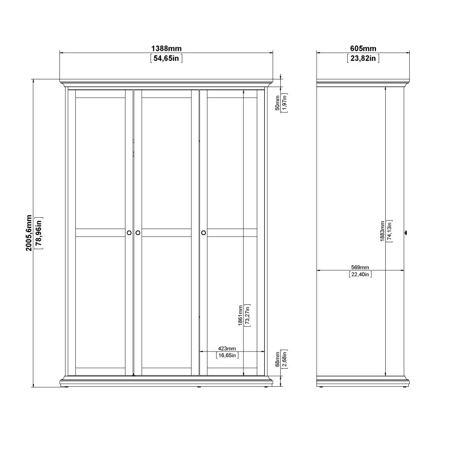 TVILUM Paris Kleiderschrank 3 T�ren + Kleiderstange - wei�
