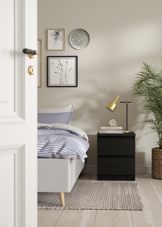 TVILUM Naia Nachttisch - Esche schwarz, mit 2 Schubladen 