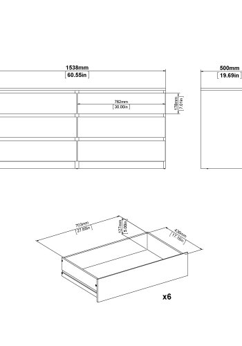 TVILUM Naia Kommode - Esche wei&szlig;, mit 6 Schubladen 