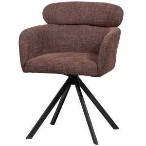 WOOOD Fenne spisebordsstol, m. drejefunktion og armln - kastanje brun stof og sort metal
