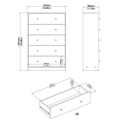 May kommode - hvid, m. 5 skuffer