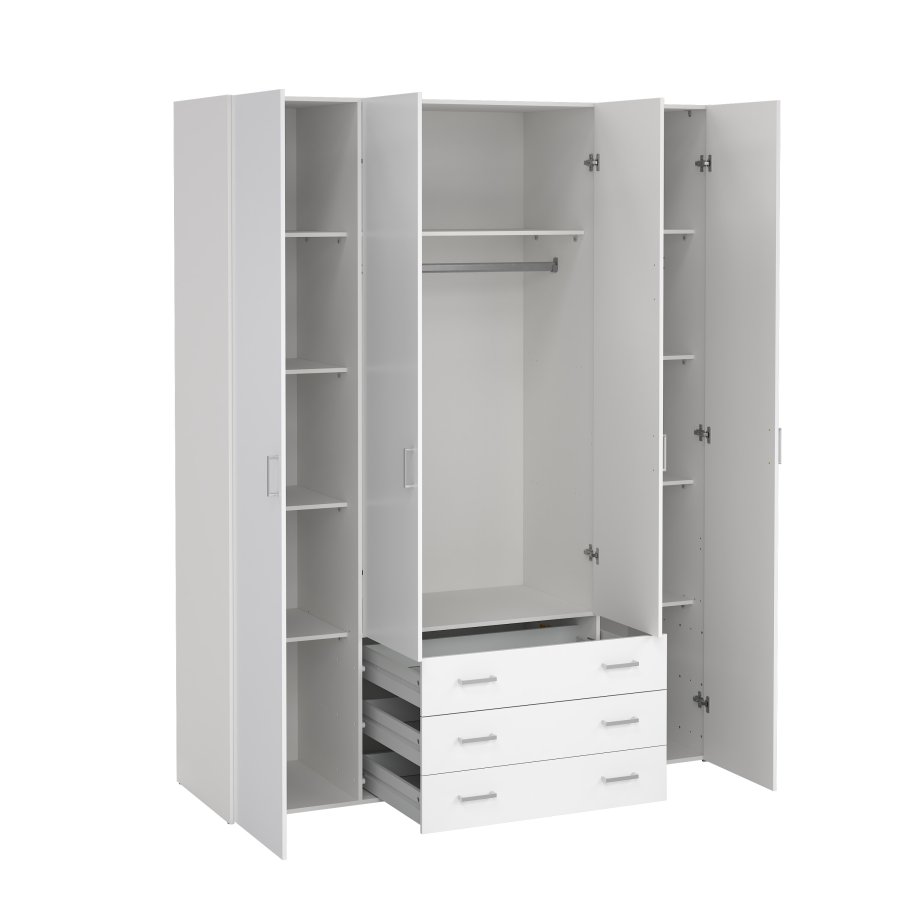 TVILUM Space Kleiderschrank - wei�/wei� Hochglanz, mit 4 T�ren und 3 Schubladen