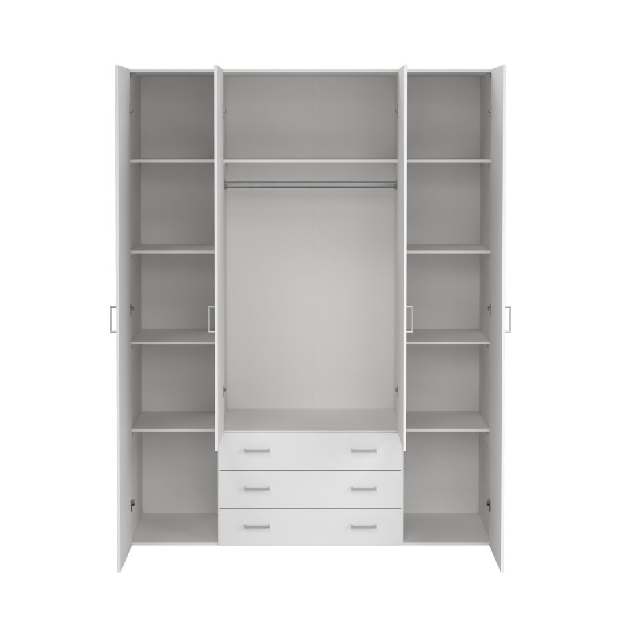 TVILUM Space Kleiderschrank - wei�/wei� Hochglanz, mit 4 T�ren und 3 Schubladen