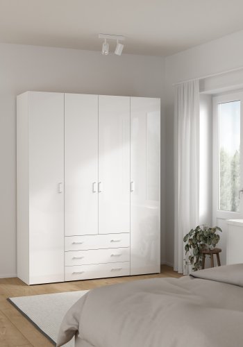 TVILUM Space Kleiderschrank - wei�/wei� Hochglanz, mit 4 T�ren und 3 Schubladen