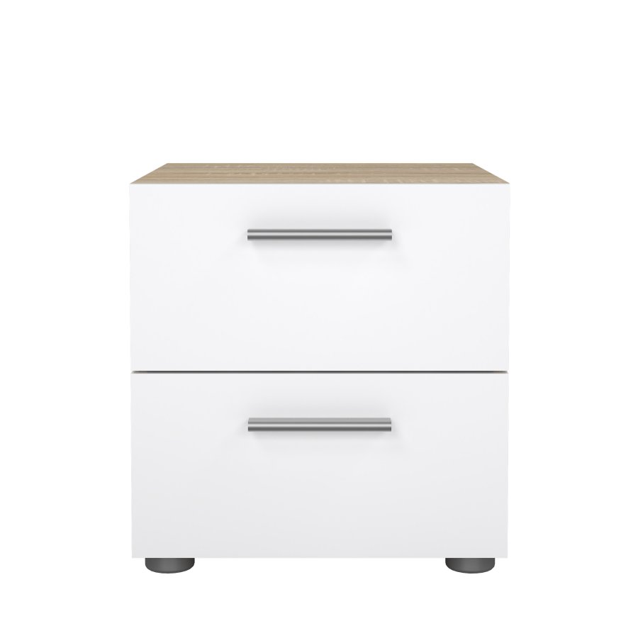 TWILUM Pepe nattbord - eikestruktur/hvit h�yglans, m. 2 skuffer 