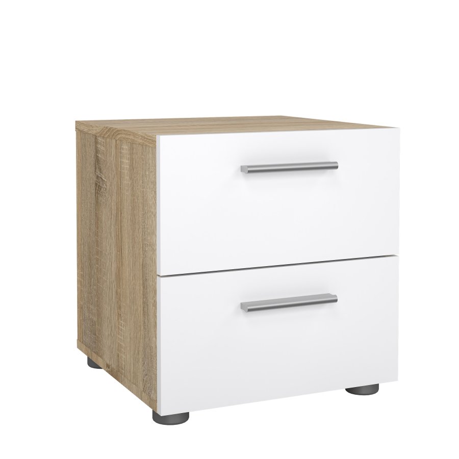 TWILUM Pepe nattbord - eikestruktur/hvit h�yglans, m. 2 skuffer 
