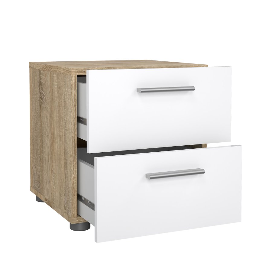 TWILUM Pepe nattbord - eikestruktur/hvit h�yglans, m. 2 skuffer 